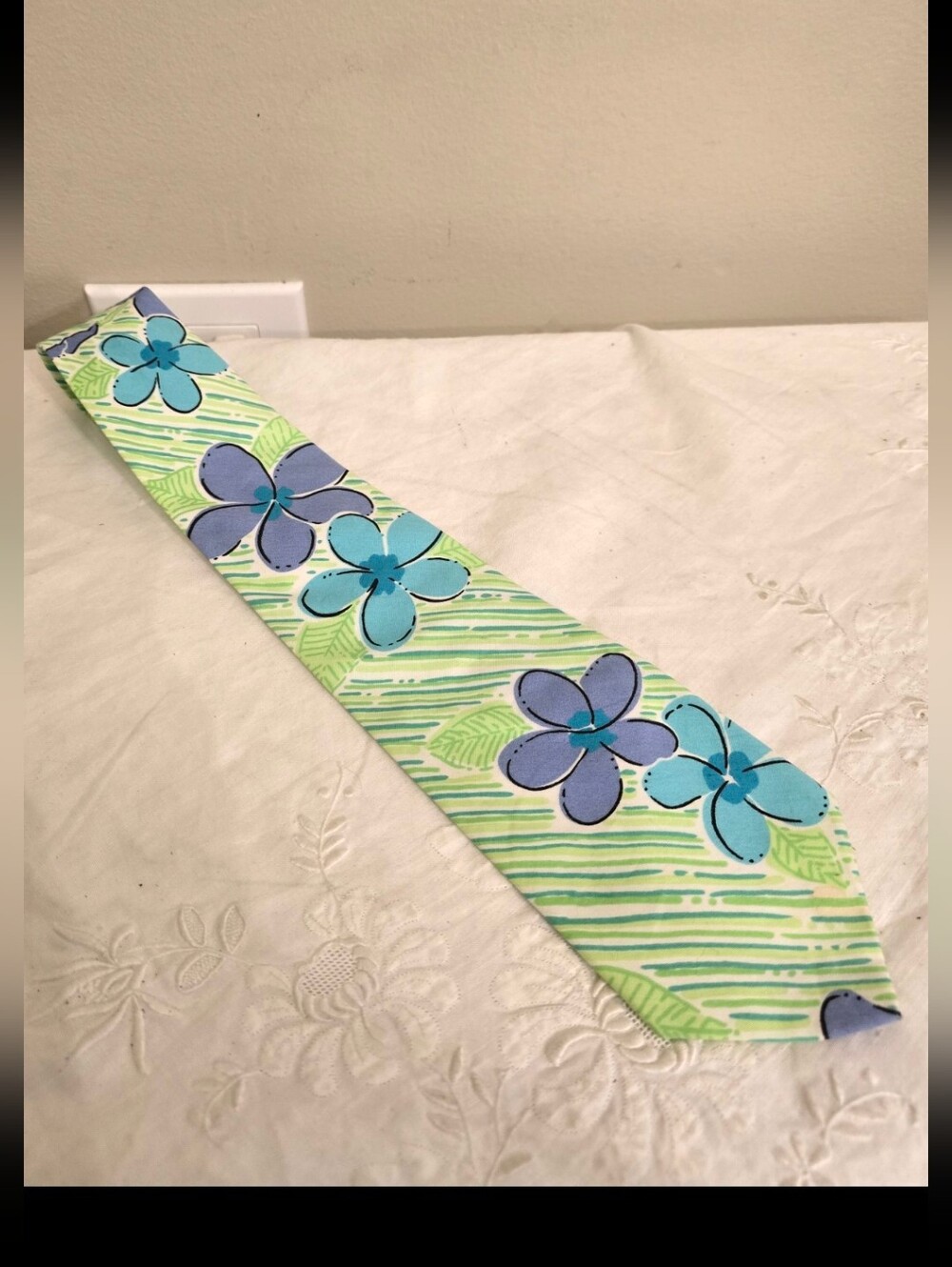Vintage Lilly Pulitzer Floral Blue & Green Cotton Tie